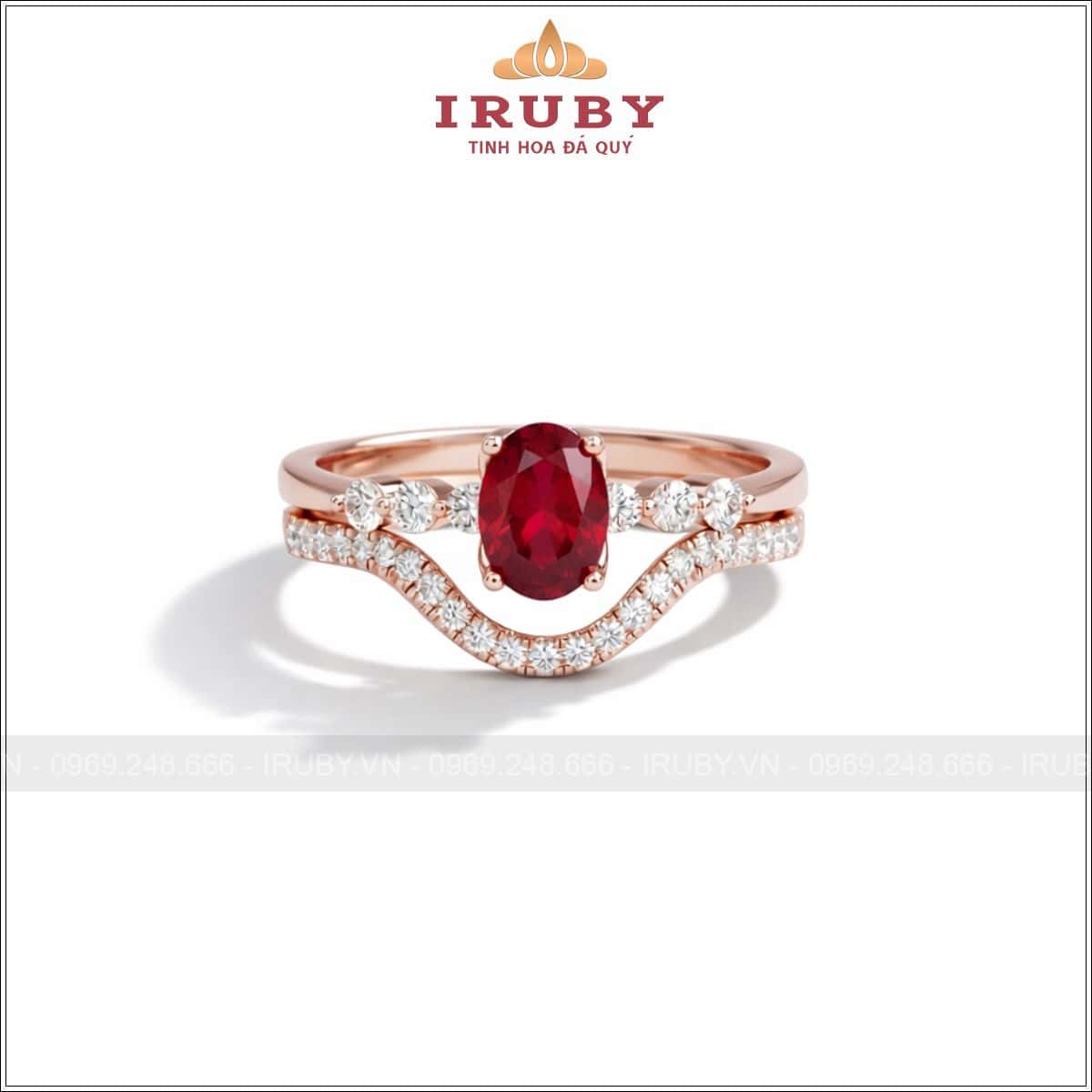 Nhẫn nữ Ruby đỏ thiết kế kép – IRNU62