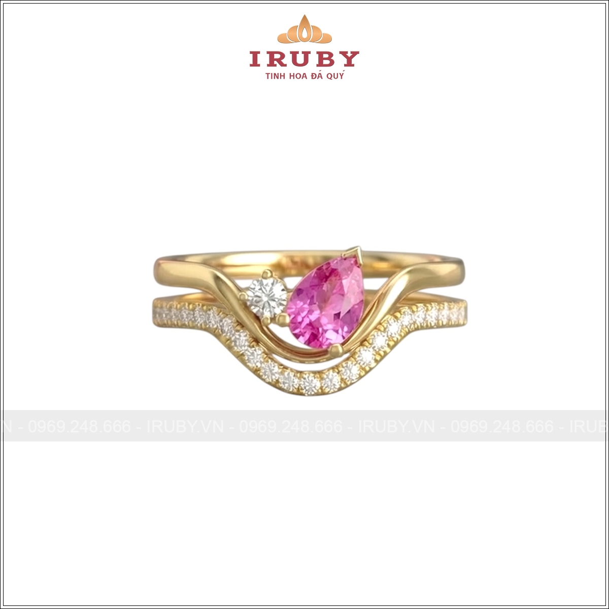Nhẫn nữ đá quý hồng giọt nước - IRNU61