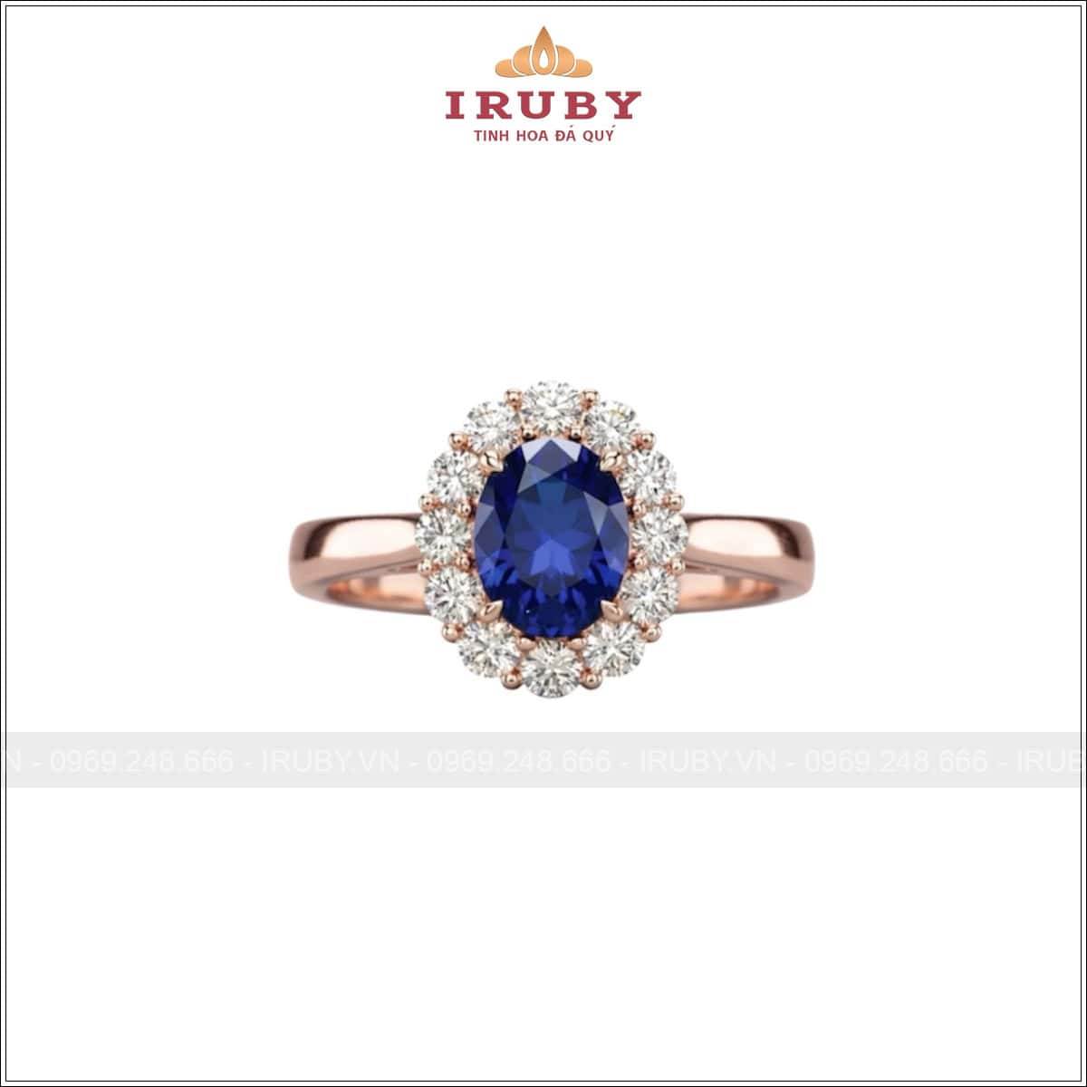 Nhẫn nữ đá Sapphire xanh kết kim cương – IRNU71