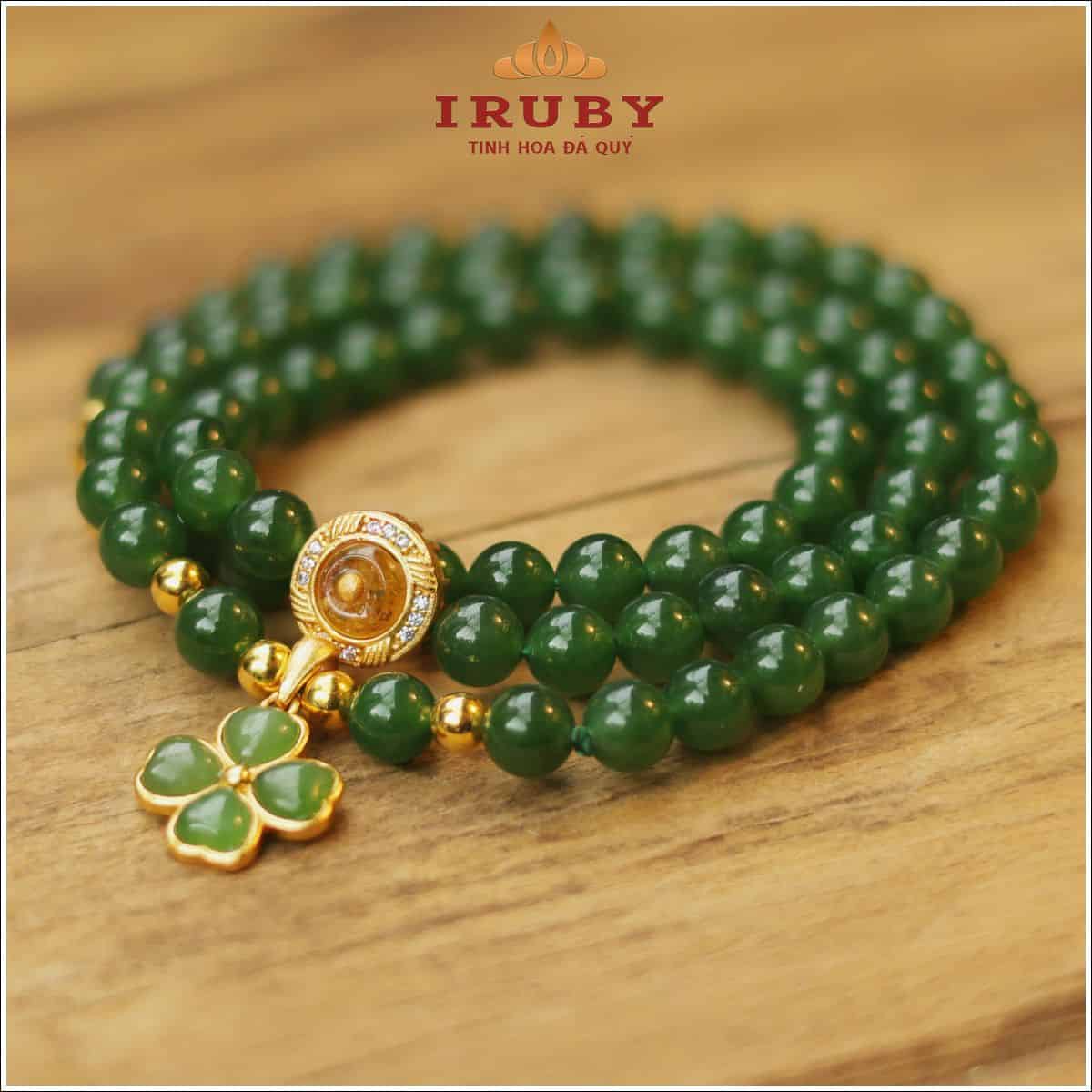 Chuỗi ngọc bích 6ly mix charm cỏ 4 lá – IRPT 26318806