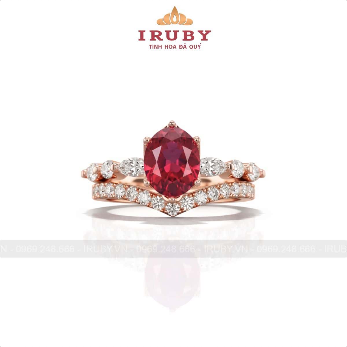 Nhẫn nữ Ruby đỏ thiết kế kép cao cấp – IRNU64