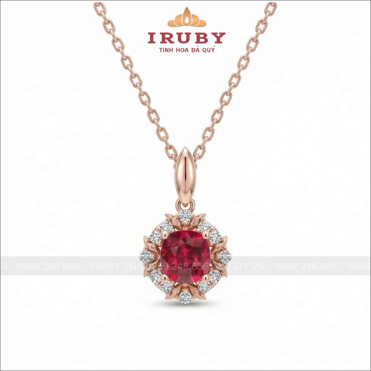 Mặt dây chuyền đá đỏ dáng tròn halo cách điệu – IRMD29