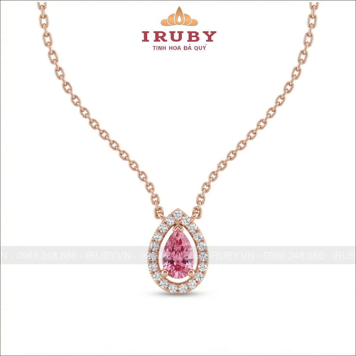 Mặt dây chuyền đá màu đỏ giọt nước vàng hồng – pear gemstone – IRMD15
