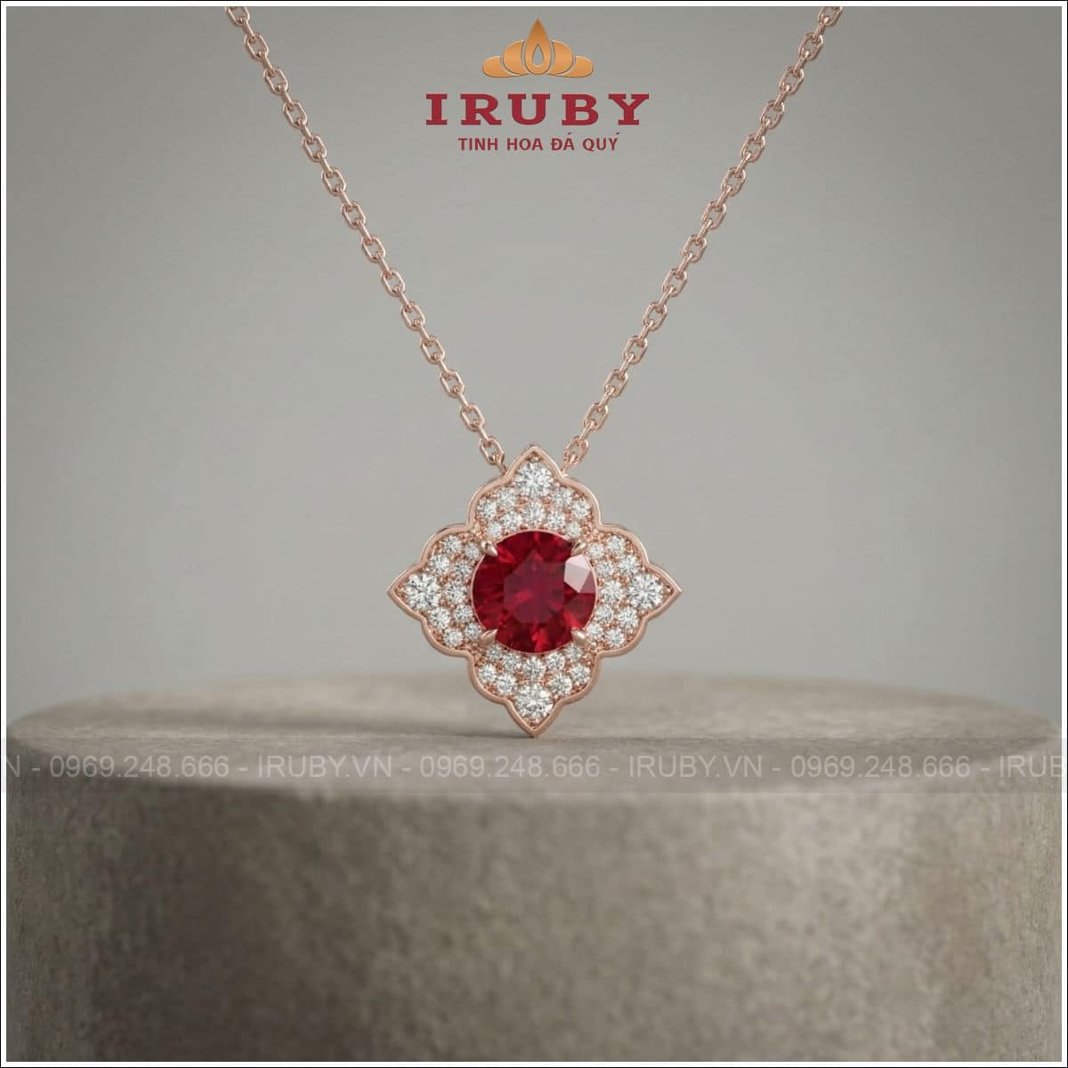 Mặt dây chuyền đá Ruby kim cương - Ruby Vietnames Pendant - IRMD37 ảnh 4