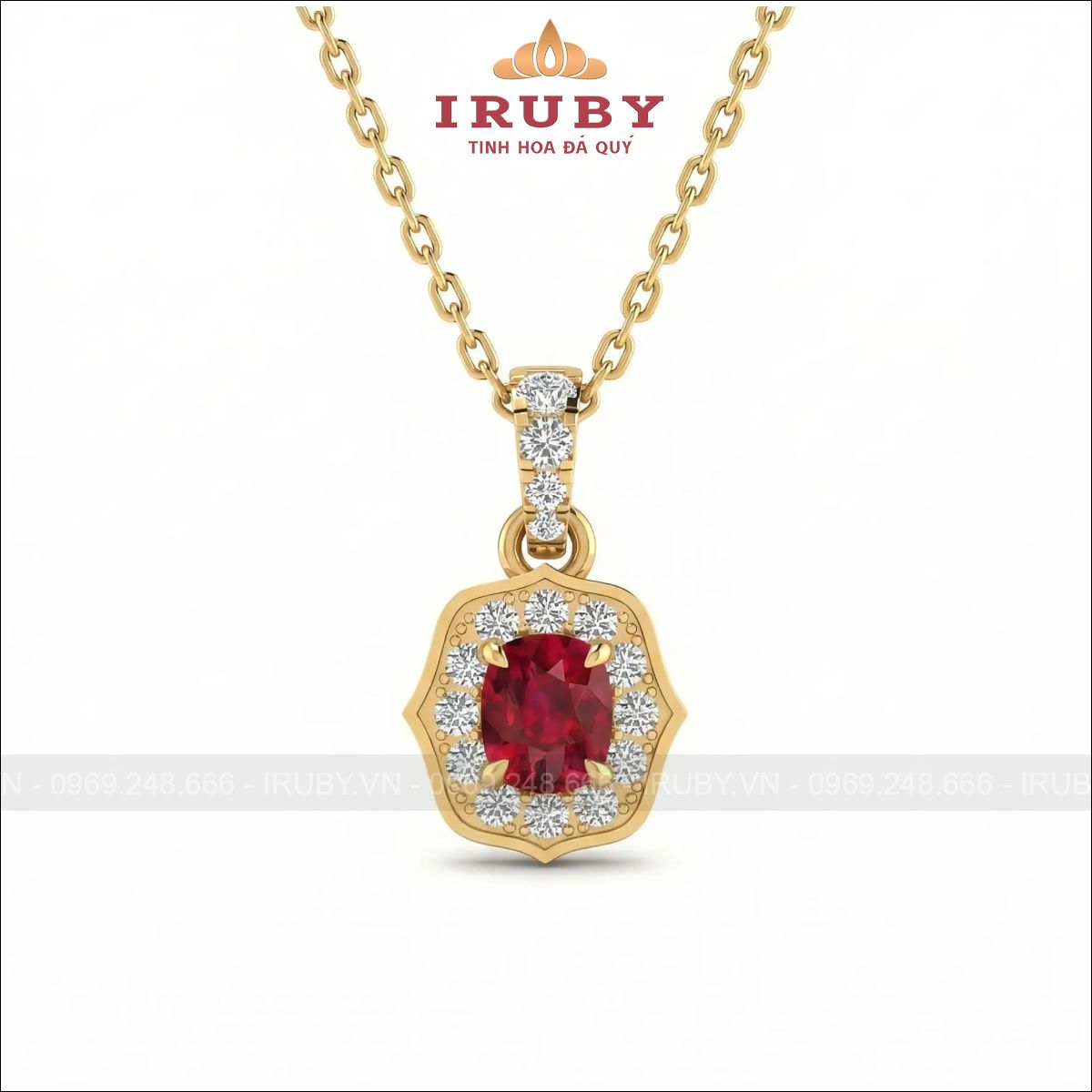 Mặt dây chuyền đá quý kết kim cương vàng hồng – Gemstone – IRMD38