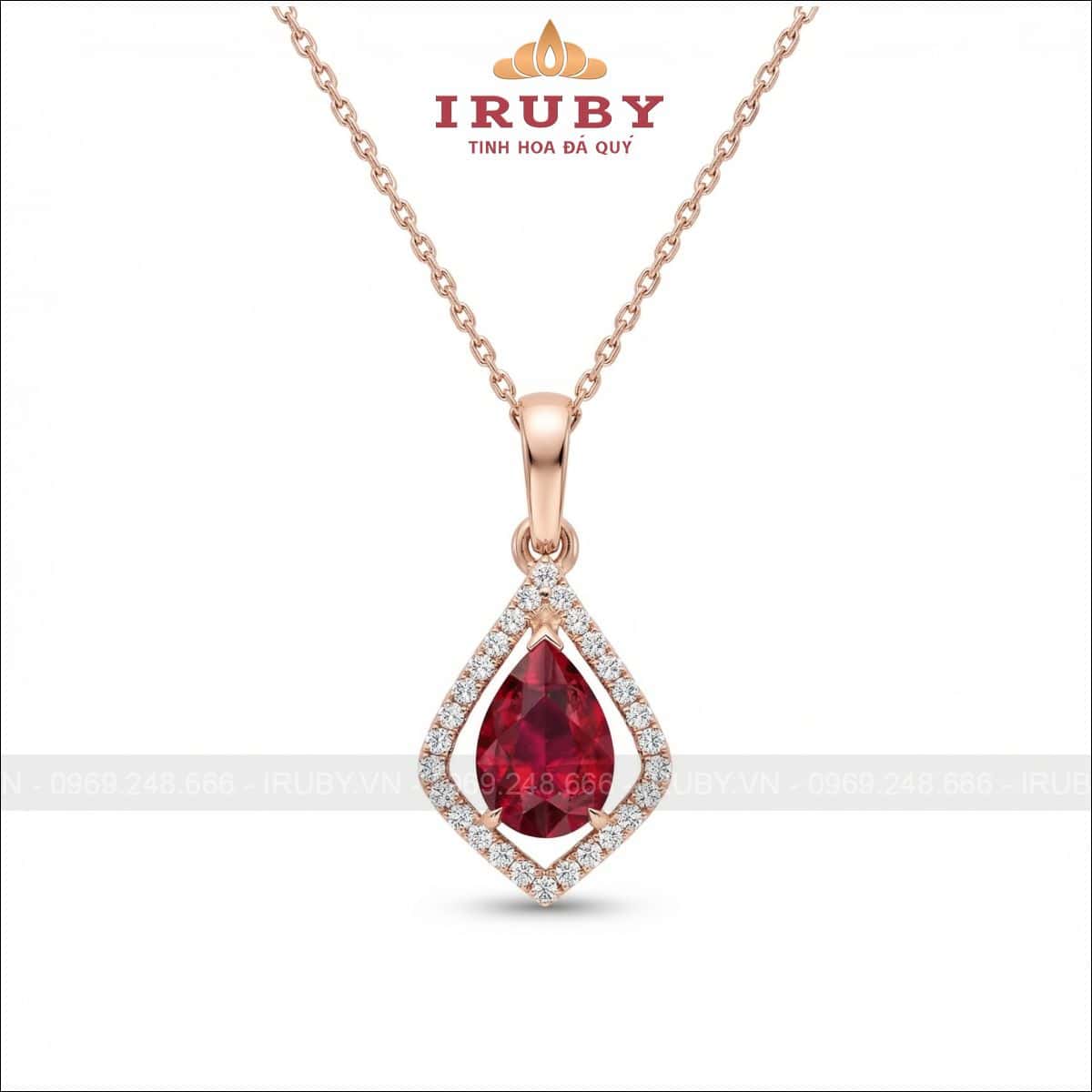 Mặt dây chuyền giọt nước vàng hồng – red gemstone Pear – IRMD31
