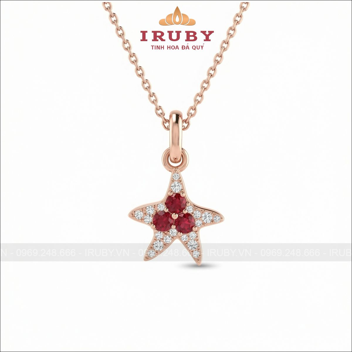 Mặt dây chuyền ngôi sao đá màu đỏ – red gemstone – IRMD19