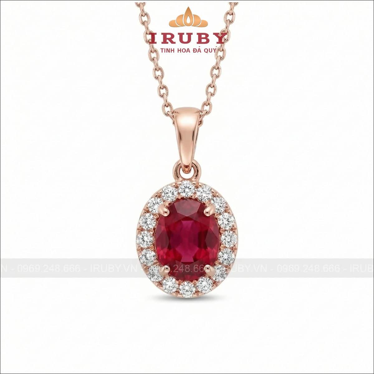Mặt dây đá màu đỏ Oval Halo Pendant Rose Gold – IRMD26