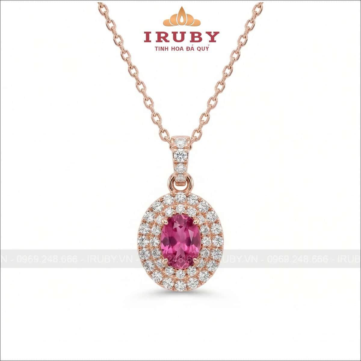 Mặt dây đá quý Oval Luxury vàng hồng – oval gemstone – IRMD28