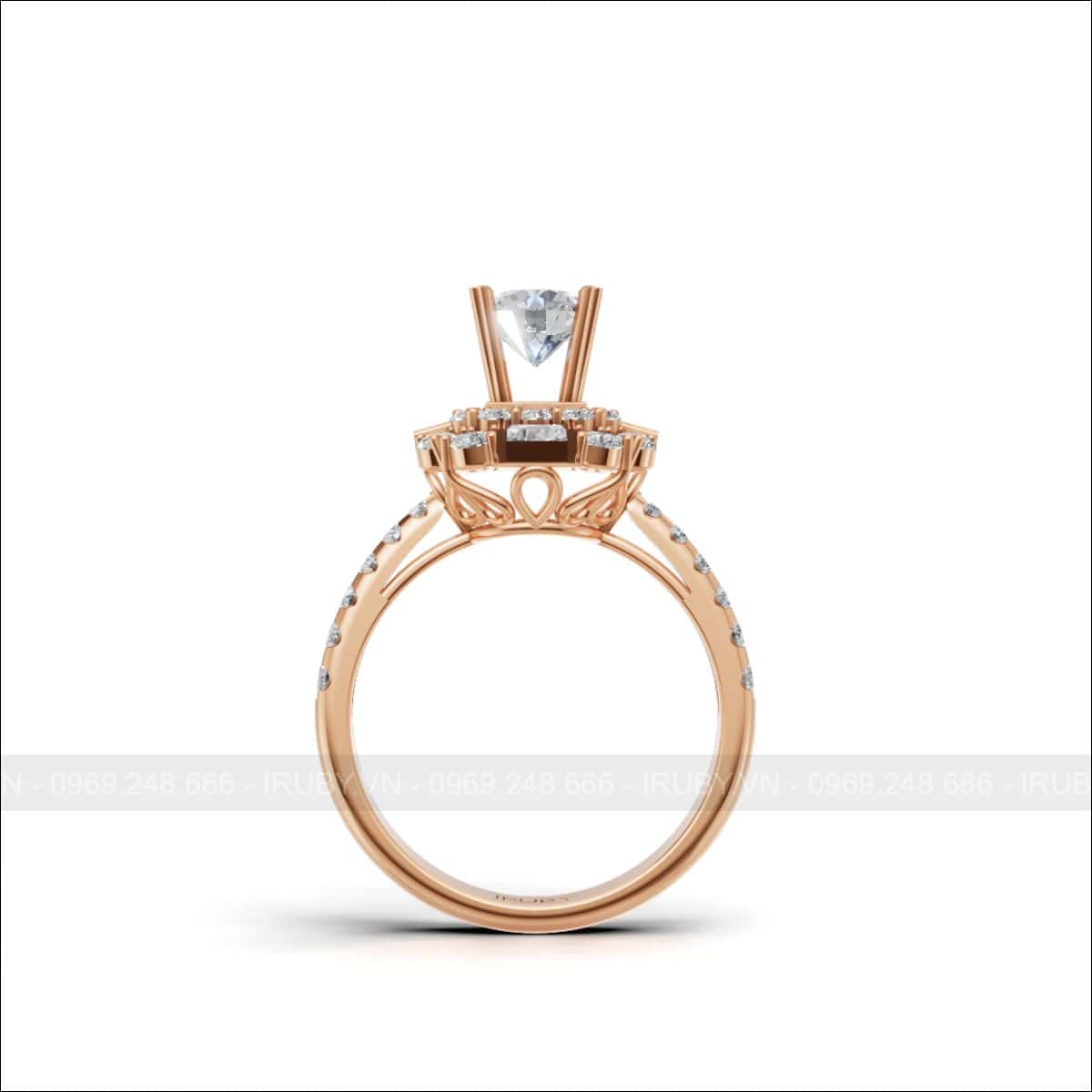Nhẫn nữ kim cương halo baguette cổ điển – IRNUKC 149