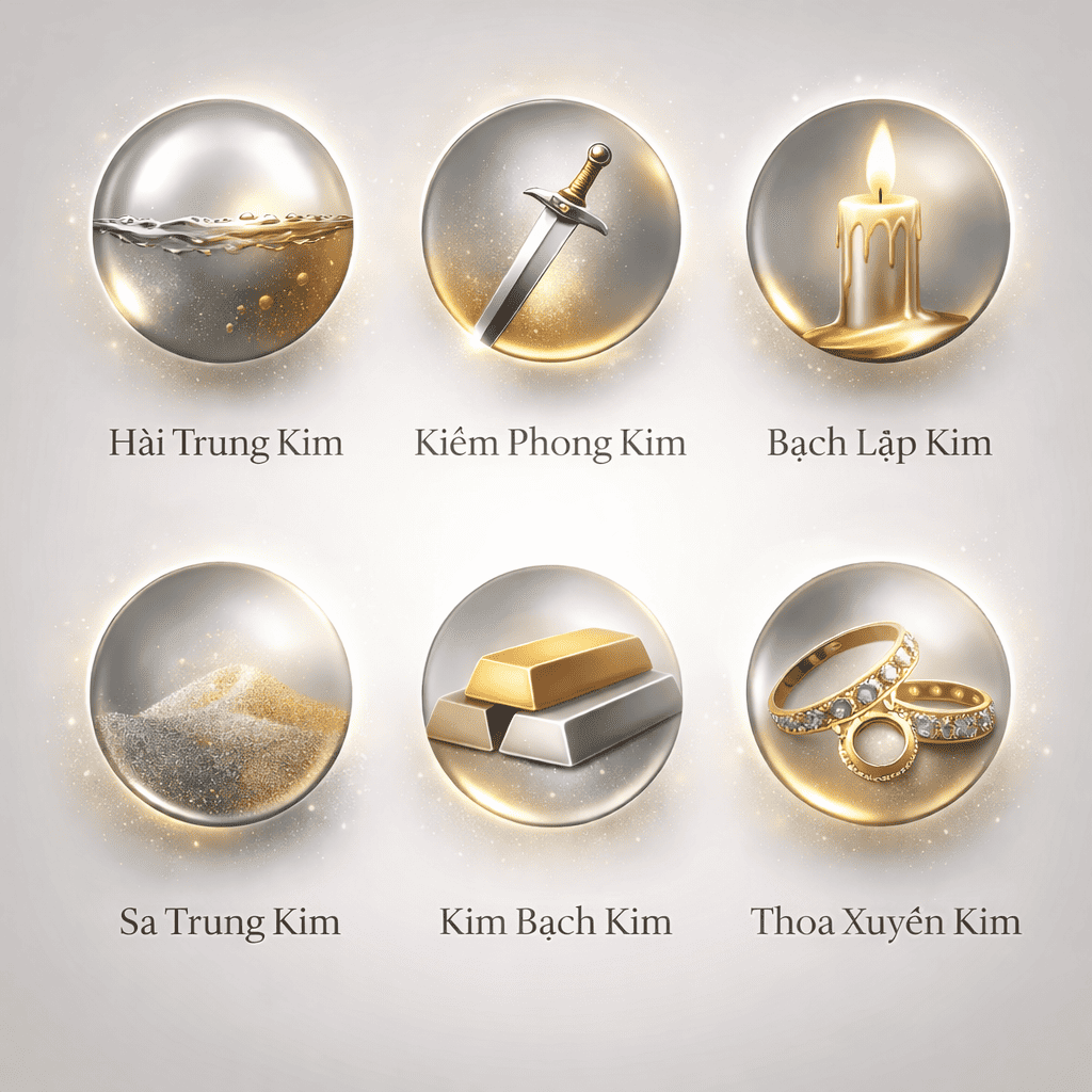 Mệnh Kim có sáu nạp âm, mỗi nạp âm mang một ý nghĩa khác nhau