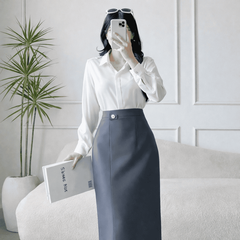 Trang phục công sở màu xám và trắng rất phù hợp mệnh Kim 
