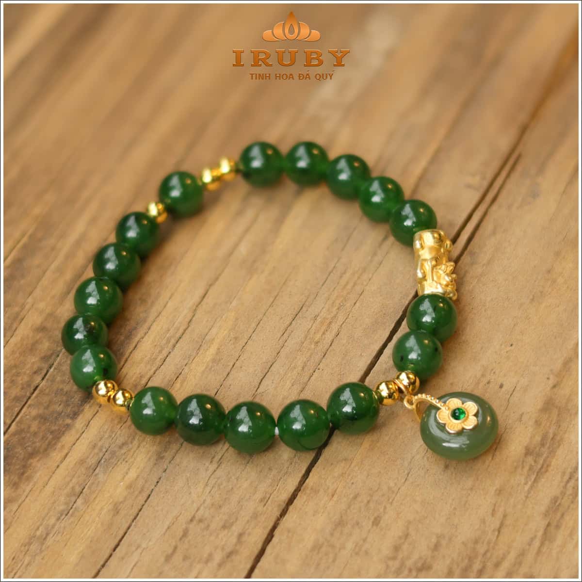 Vòng ngọc bích 8ly mix tỳ hưu và charm tài lộc – IRPT 2637148