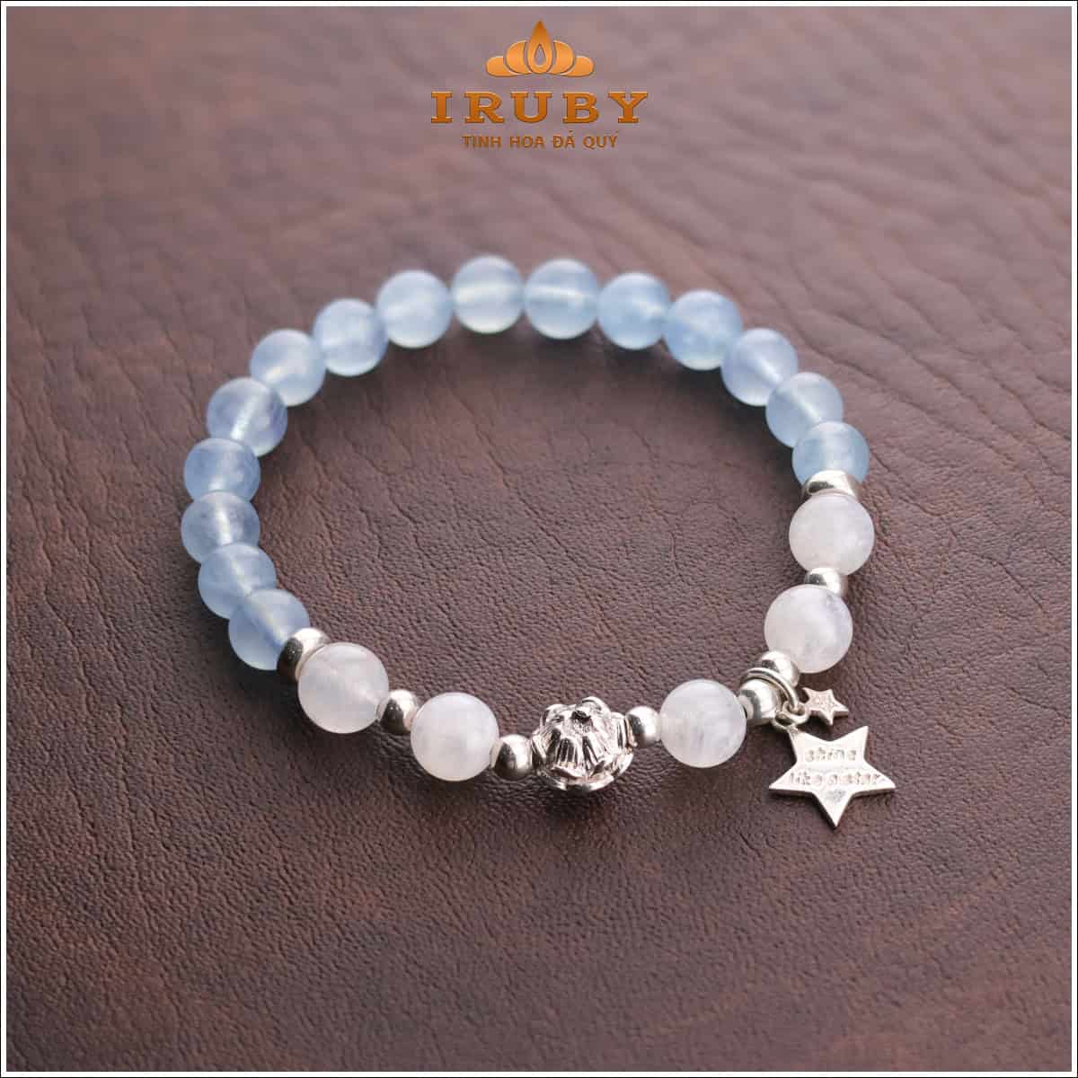 Vòng tay Aquamarine – Moonstone mix charm bạc – IRPT 2634137
