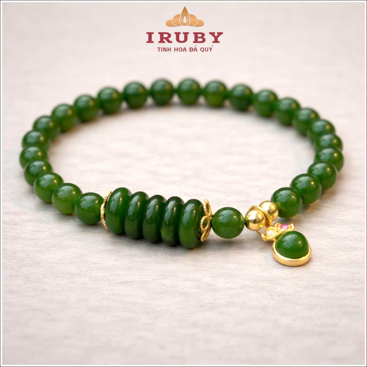 Vòng tay Ngọc Bích 6mm mix Đồng Điếu & Charm – IRPT 2639356