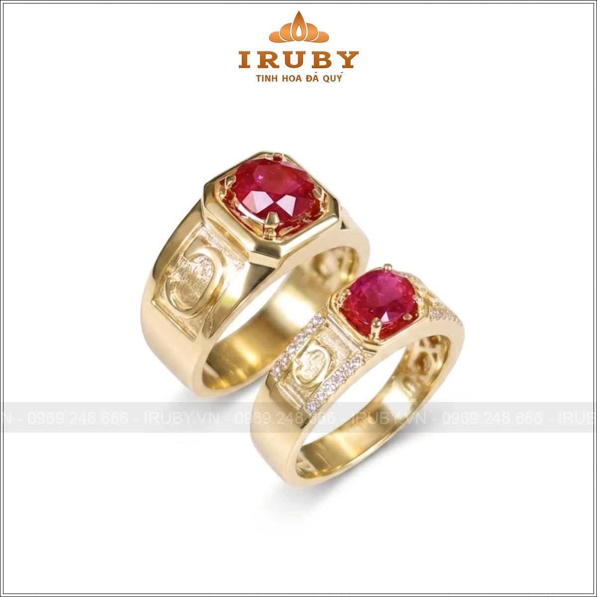 Cặp nhẫn đôi Ruby tự nhiên – quà tặng kỷ niệm ngày cưới – IRNC 2604199104