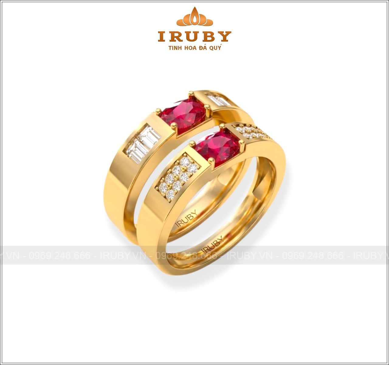 Nhẫn đôi kỷ niệm ngày cưới đá Ruby kiểu dáng sang trọng hiện đại