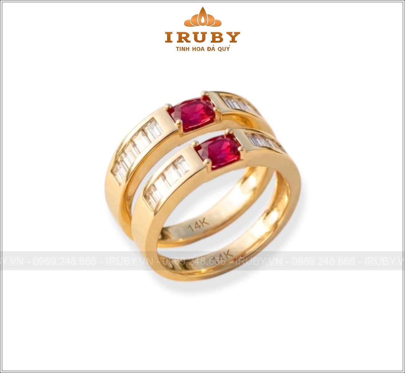 Nhẫn Đôi Ruby Đỏ – Nhẫn Cưới Thiết Kế Thanh Lịch