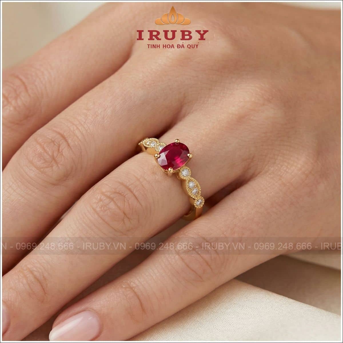 Nhẫn nữ đá Ruby oval Vintage milgrain - Ruby ring oval shape - IRNU80 ảnh 2