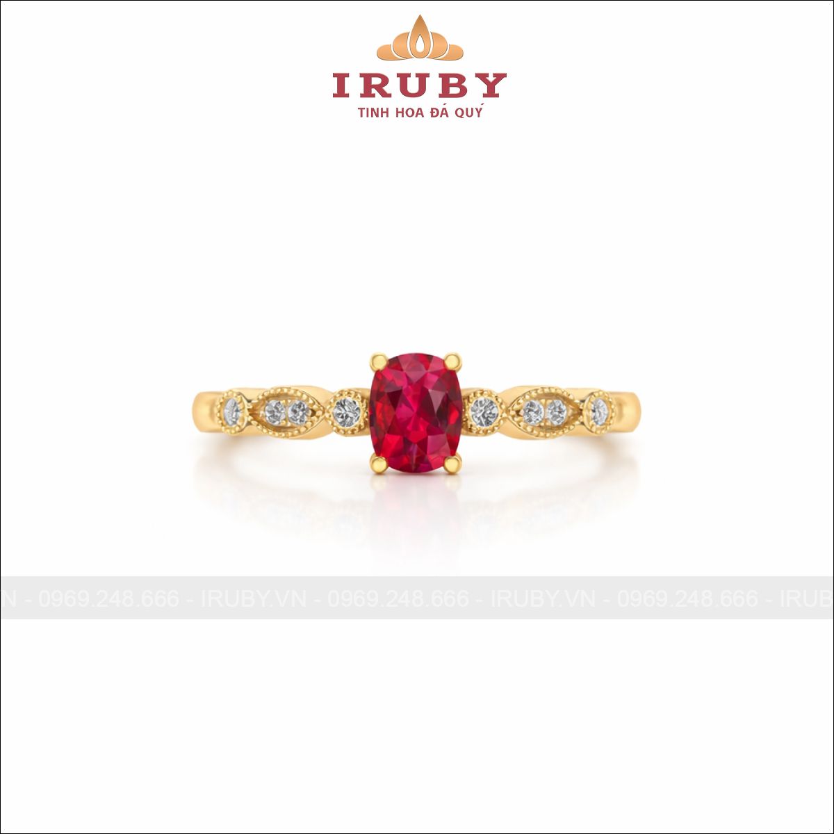 Nhẫn nữ oval Vintage milgrain – oval gemstone – IRNU80