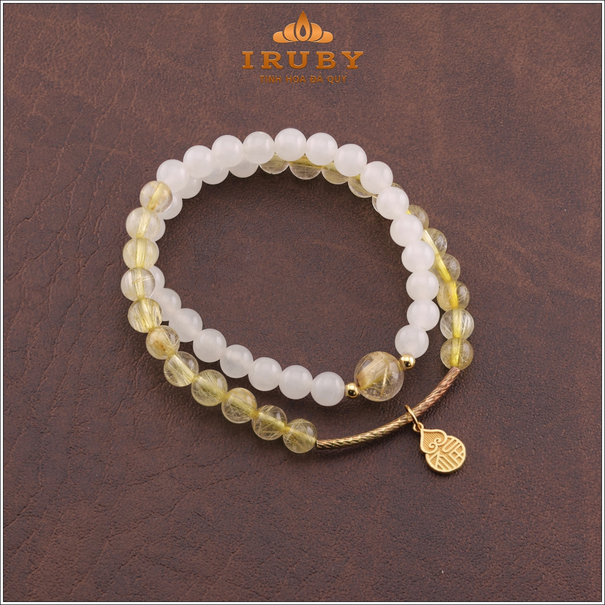 Vòng tay mix thạch anh tóc vàng & bạch ngọc 6li – IRPT 26312306
