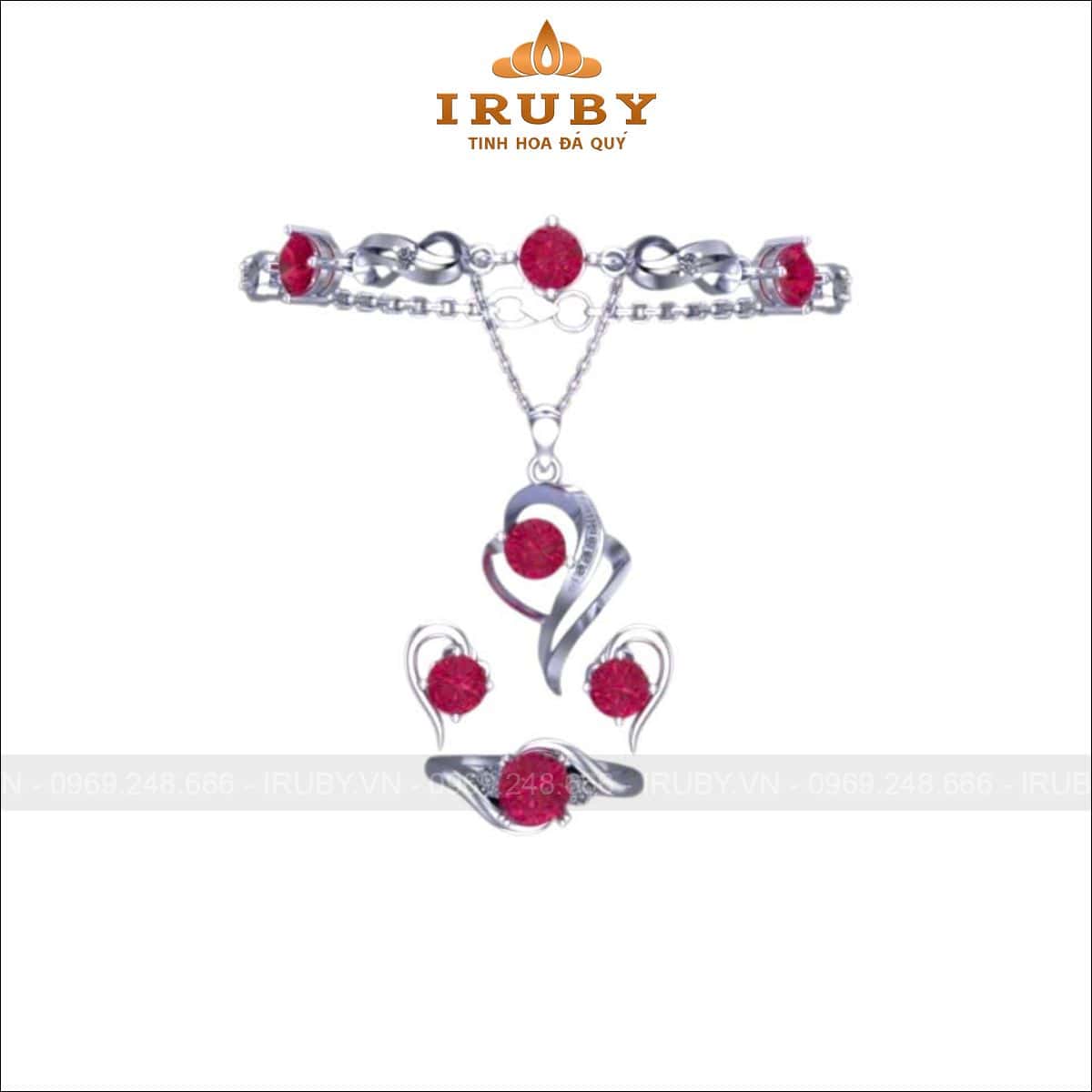 Bộ trang sức đá Garnet đỏ đính kim cương – IRGN 260424