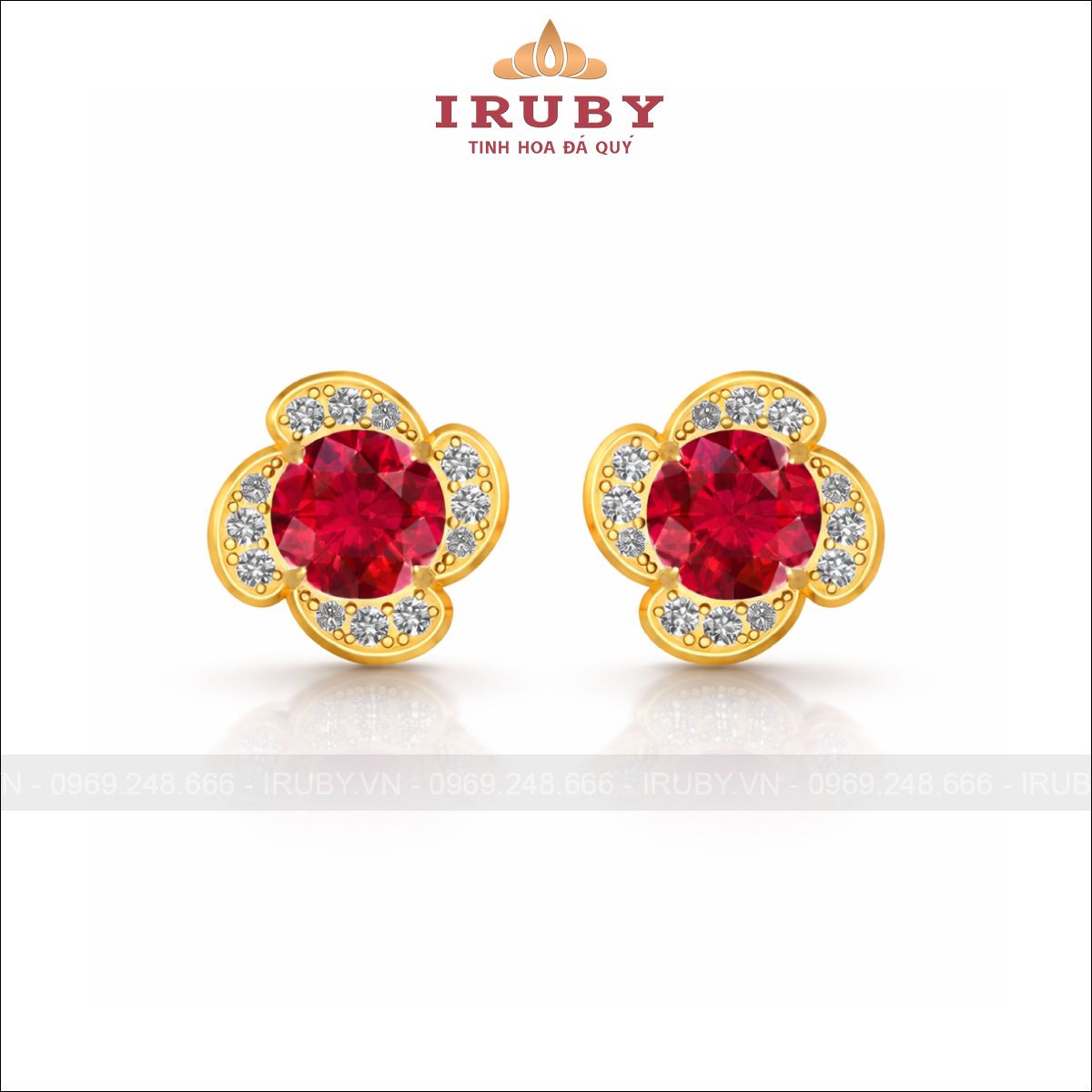 Hoa tai cánh hoa đá quý màu đỏ – red gemstone – IRHT17