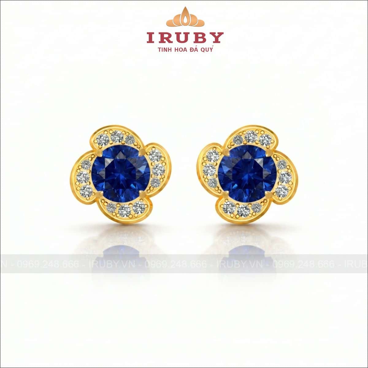 Hoa tai cánh hoa xanh đá Spinel – Blue Spinel Earring – IRHT17