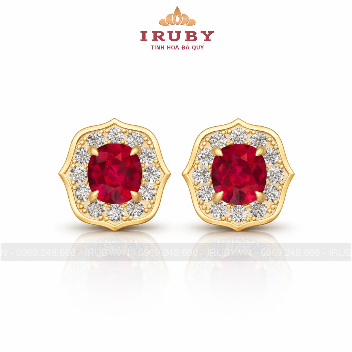 Hoa tai đá cushion Vintage – cushion gemstone – IRHT15