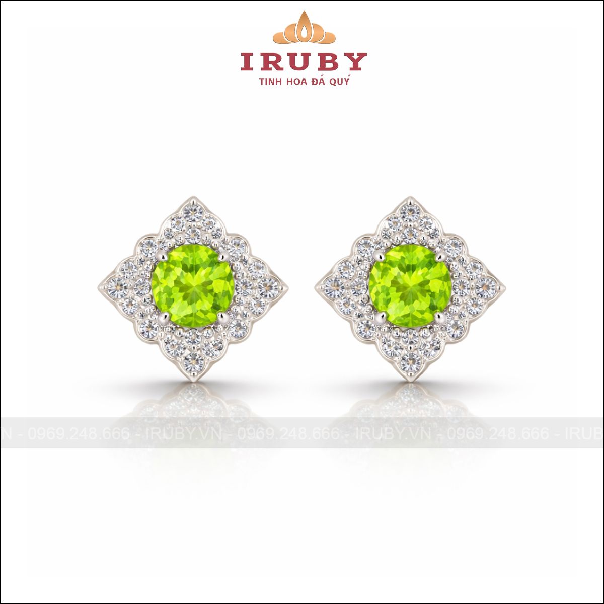 Hoa tai đá màu xanh dáng hoa cổ điển – Gemstone Earrings – IRHT10