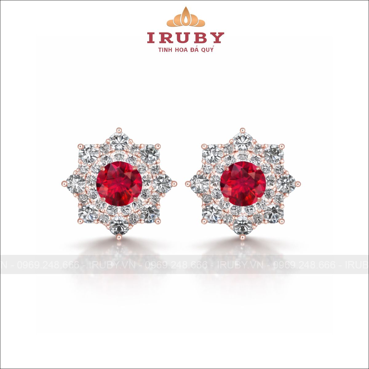 Hoa tai đá quý cánh hoa đa tầng – gemstone Vietnames – IRHT16