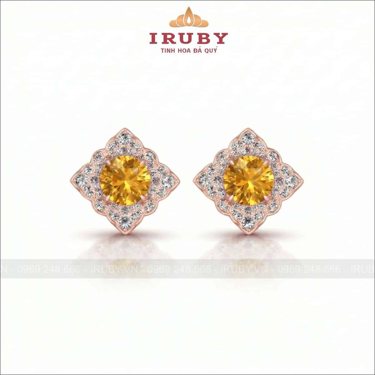 Hoa tai đá Sapphire vàng cổ điển – yellow sapphire Luc Yen Earring – IRHT11
