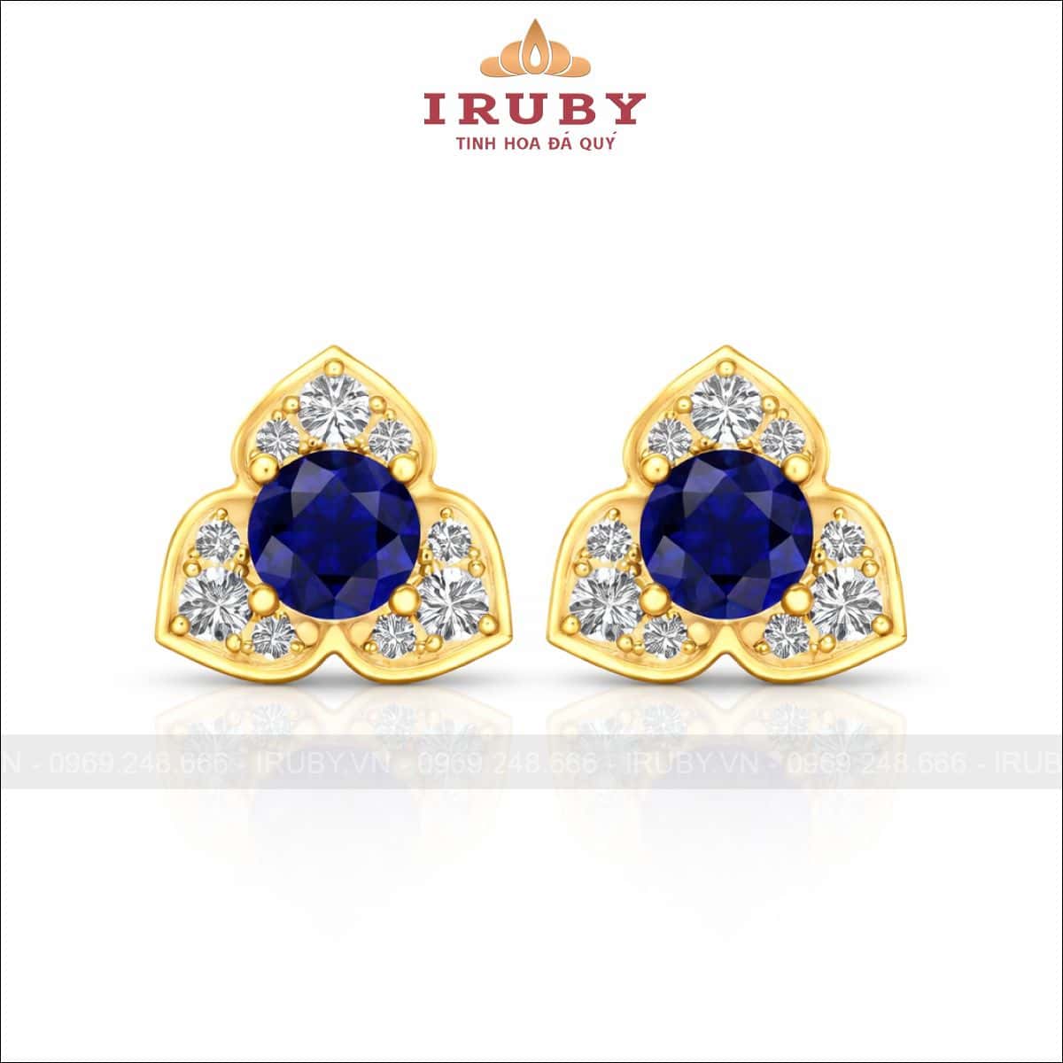 Hoa tai đá xanh 3 cánh may mắn – Floral Earrings – IRHT12