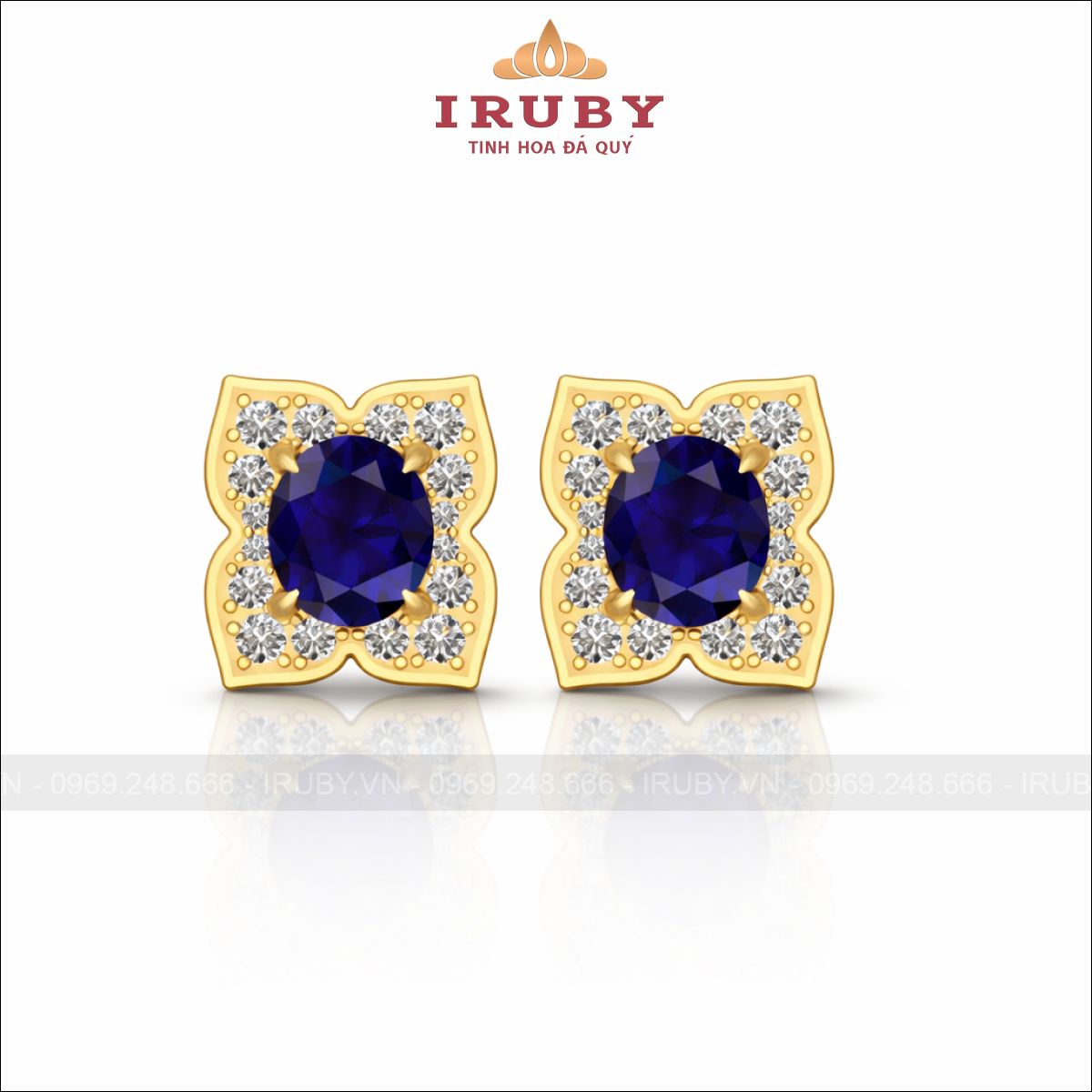 Hoa tai đá xanh lam bo cạnh cổ điển – Stud Earrings – IRHT19
