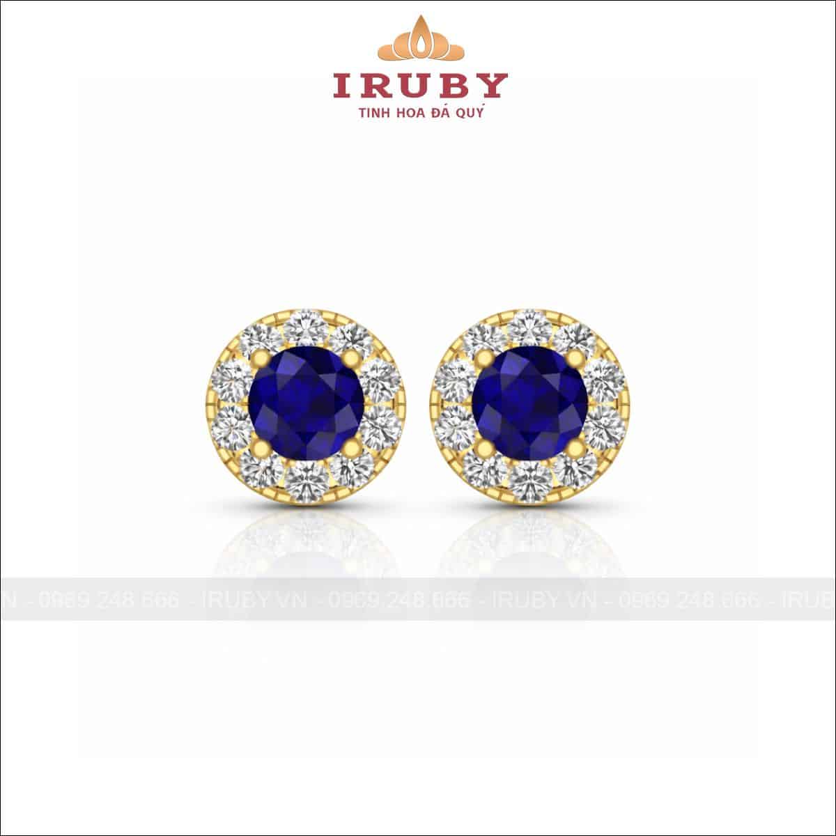 Hoa tai đá xanh tròn cổ điển – Blue gemstone – IRHT13