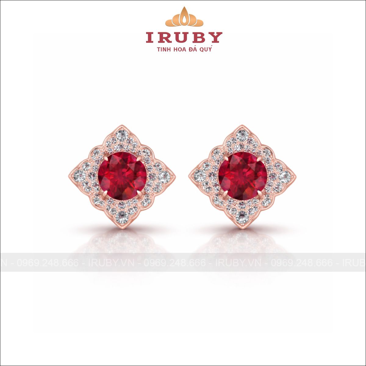 Hoa tai tròn kim cương dáng hoa cổ điển – Gemstone Earrings – IRHT11