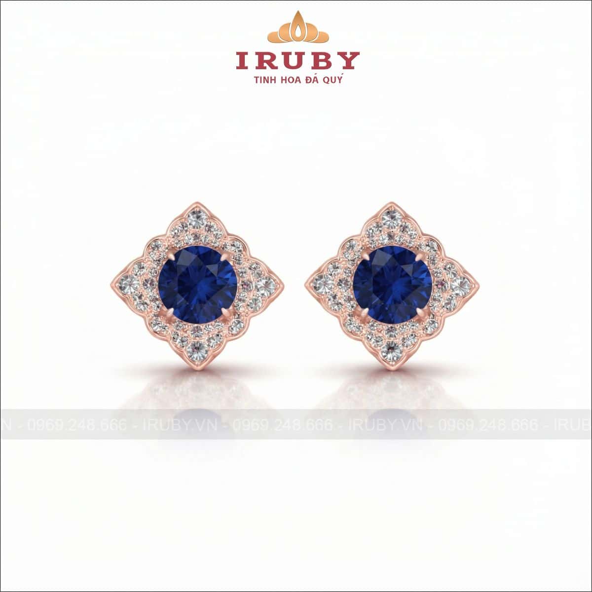 Hoa tai đá Spinel xanh lam hình tròn cổ điển – Blue Spinel Earrings – IRHT11
