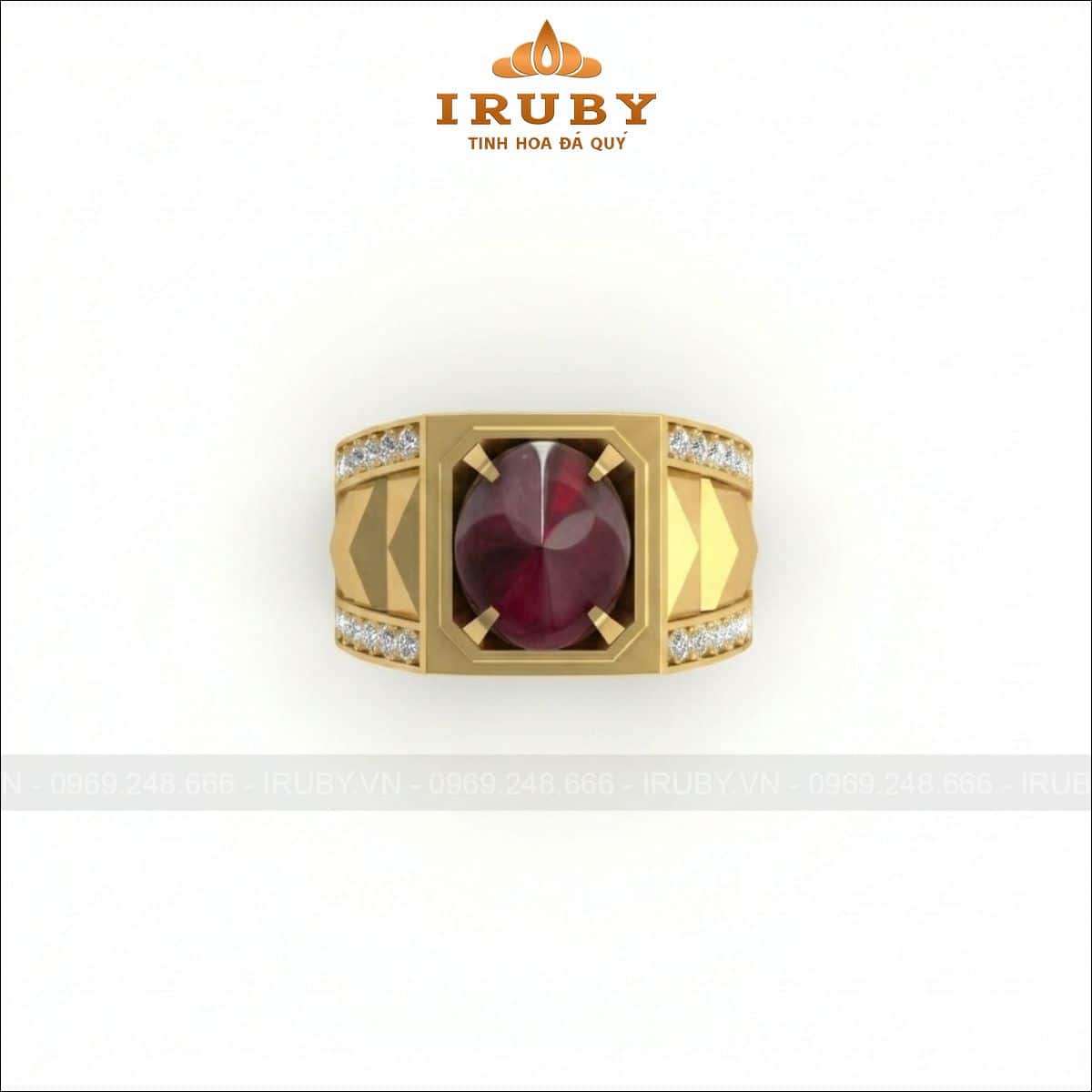 Nhẫn nam đá Ruby – Men’s Ruby ring cabochon shape – IRNA 20