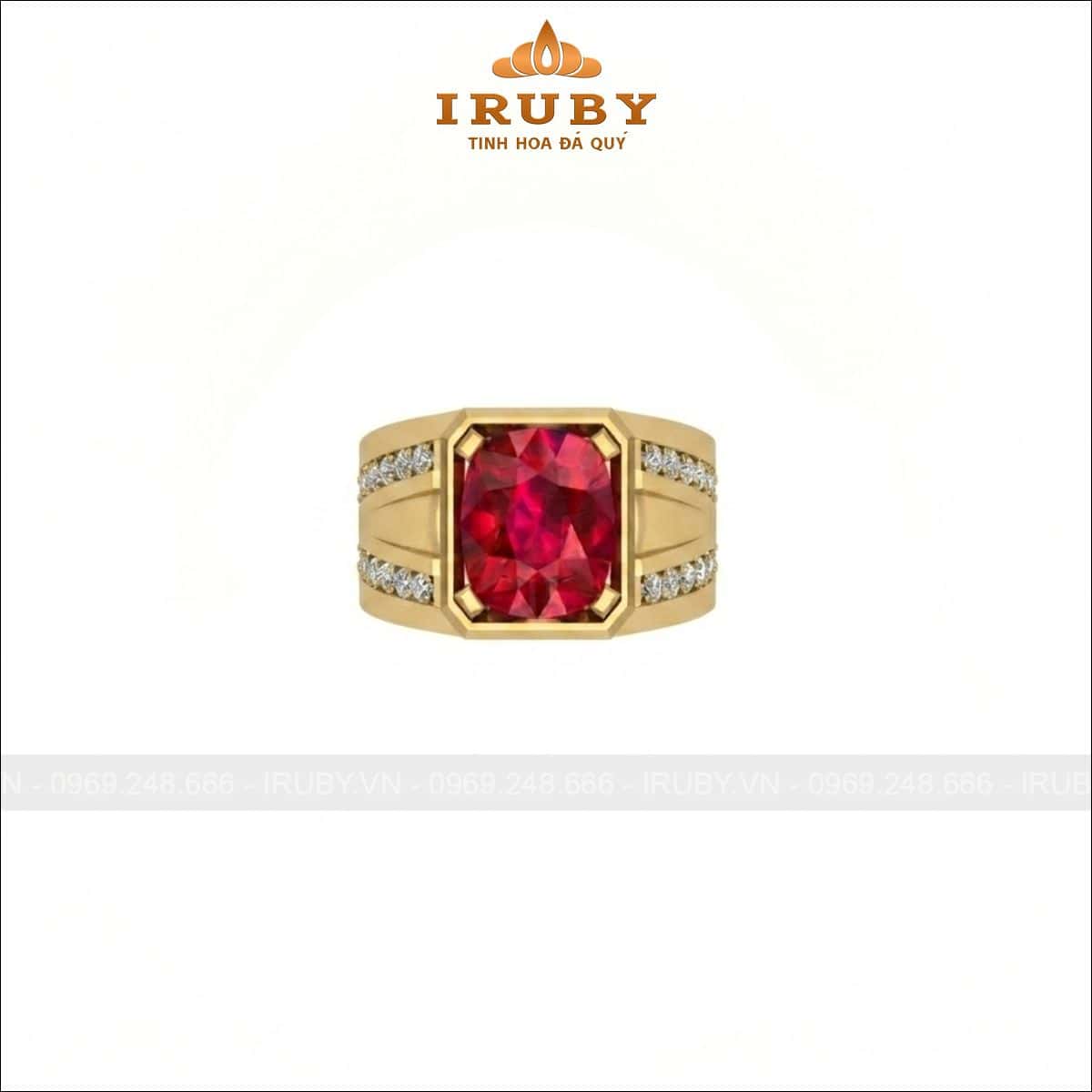 Nhẫn nam đá Spinel đỏ – Men’s Spinel ring cushion shape – IRNA21