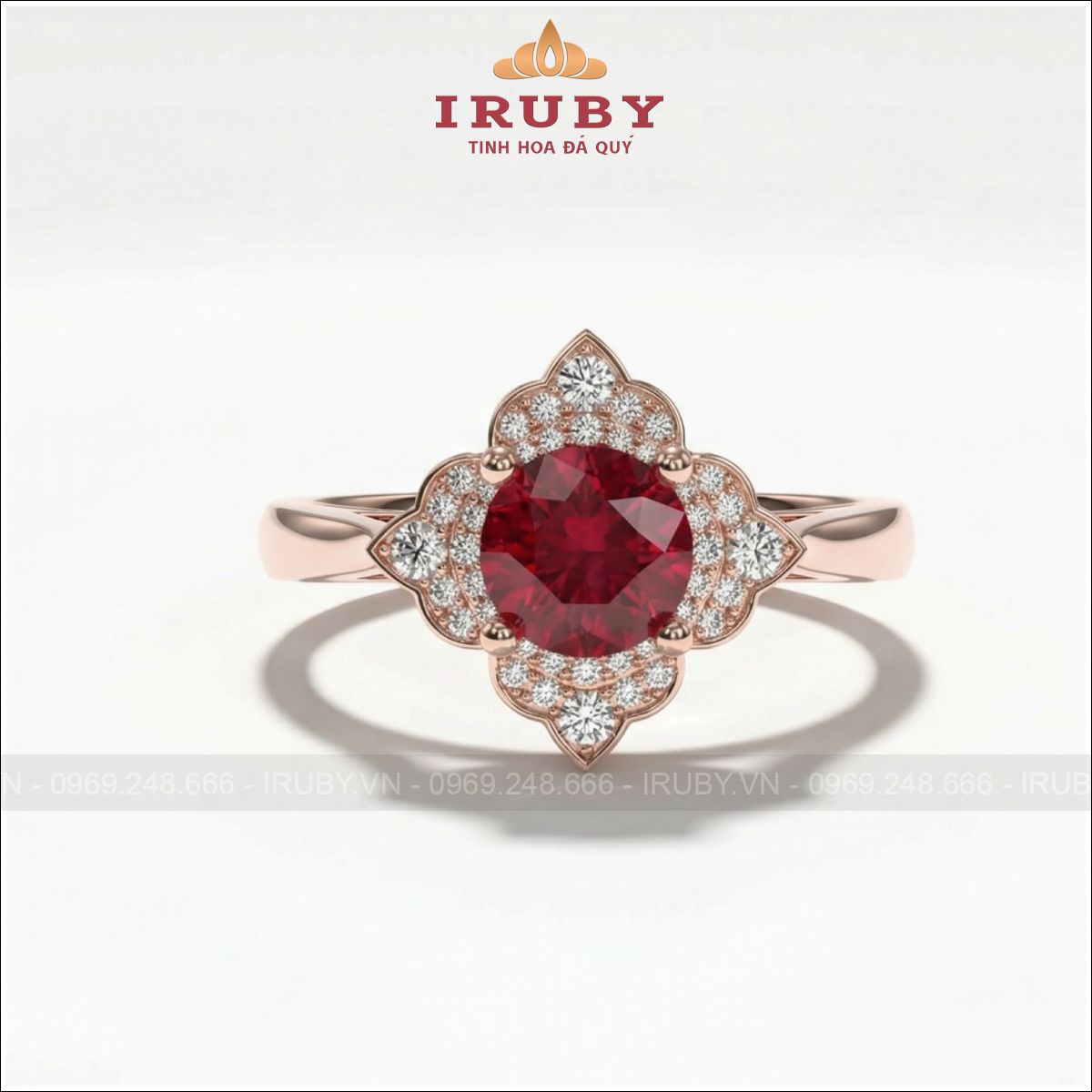 Nhẫn nữ đá quý cánh hoa vàng hồng – red gemstone – IRNU82