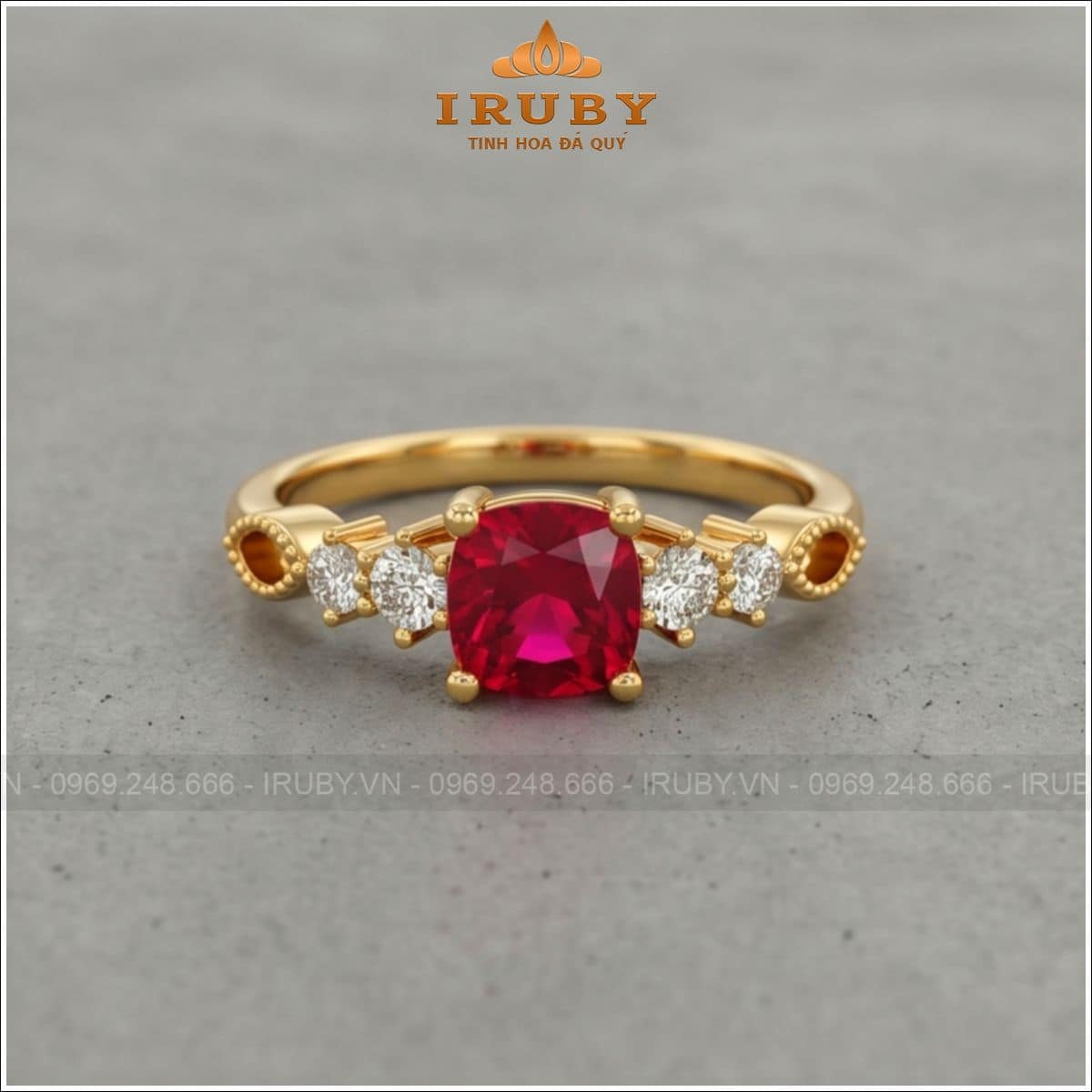 Nhẫn nữ đá Ruby cushion - Ruby ring cushion shape - IRNU91