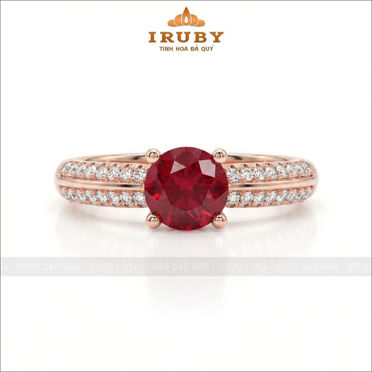 Nhẫn nữ đá Ruby đai tròn kết kim cương – Ruby ring round shape – IRNU87