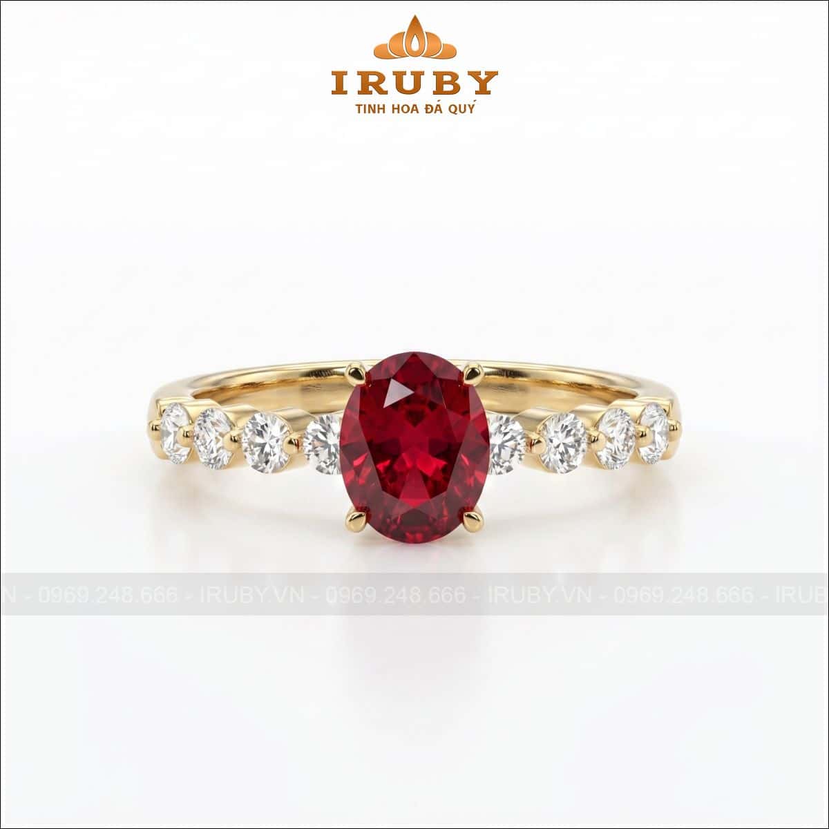 Nhẫn nữ đá Ruby oval đai kim – Ruby ring oval shape – IRNU93