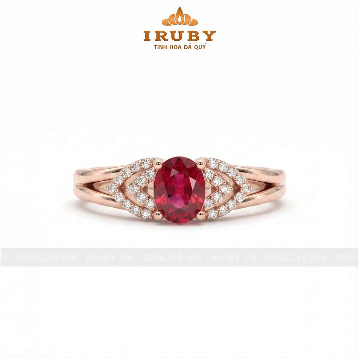 Nhẫn nữ đá Ruby oval vàng hồng – Ruby ring oval shape – IRNU84