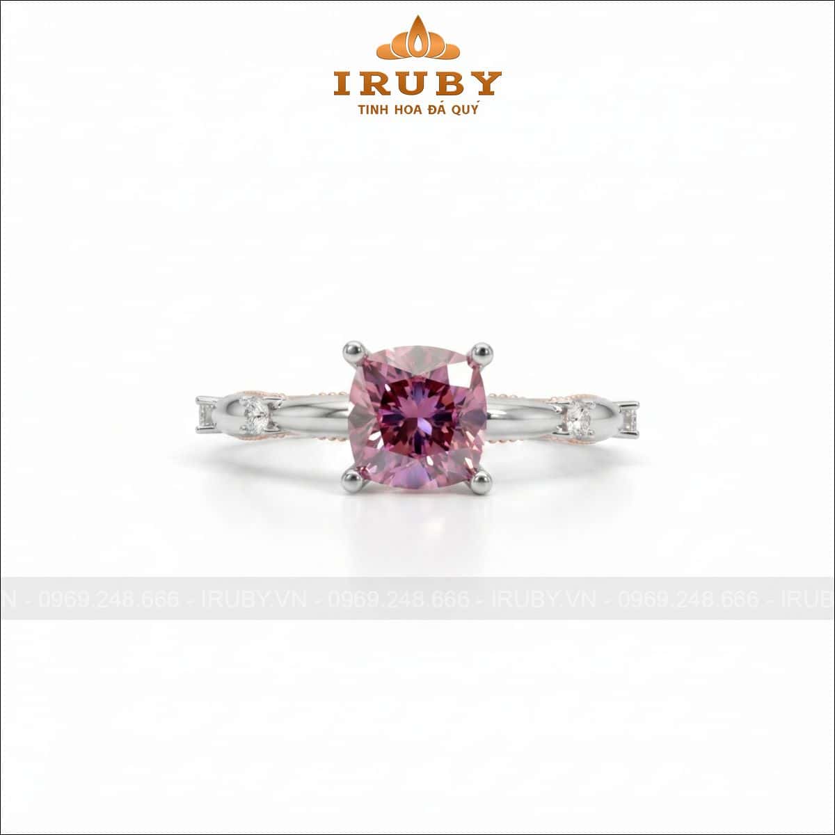 Nhẫn nữ Sapphire hồng cushion charm trái tim – Pink Sapphire Ring – IRNU85