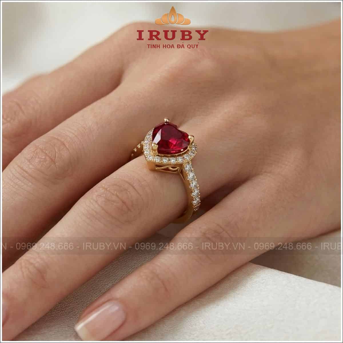 Nhẫnnữ đá Spinel trái tim đỏ kết kim cương - Spinel ring heart shape - IRNU78 ảnh 3
