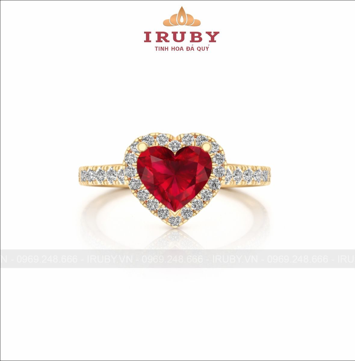 Nhẫn nữ trái tim đỏ kết kim cương – Red gemstone – IRNU78