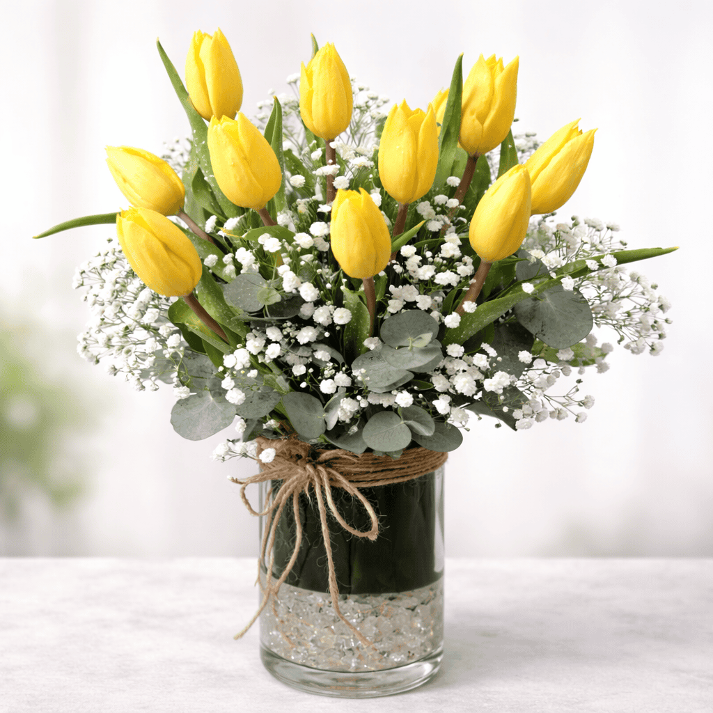 Đặt hoa Tulip vàng trong phòng khách năng lượng tài lộc sẽ lan tỏa