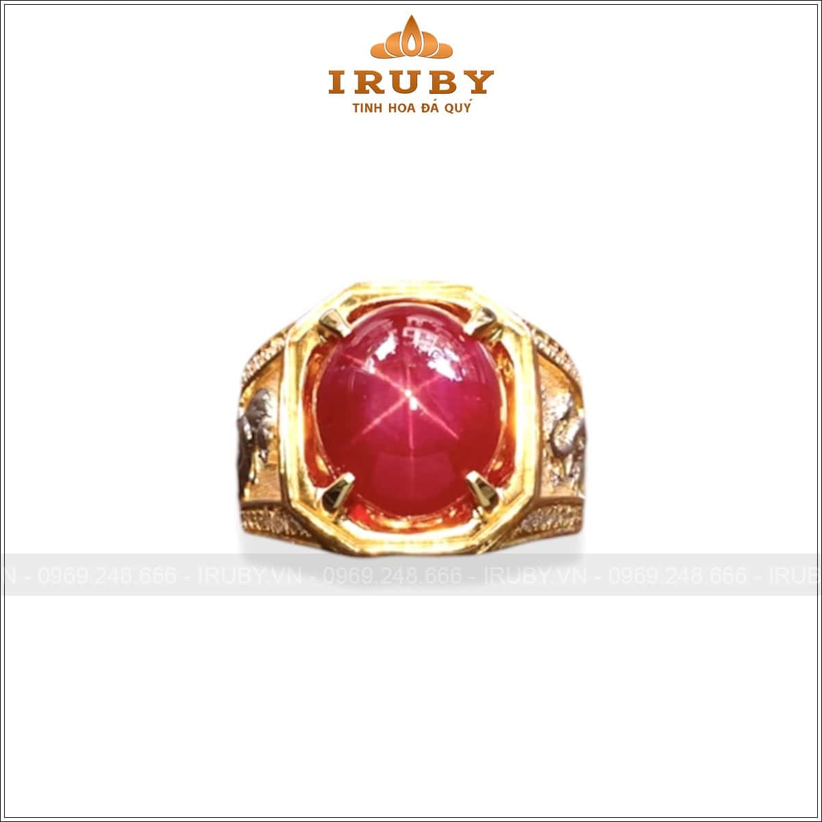Nhẫn nam Ruby sao 11,20ct đai chạm khắc rồng hổ – IRSR186 26011120