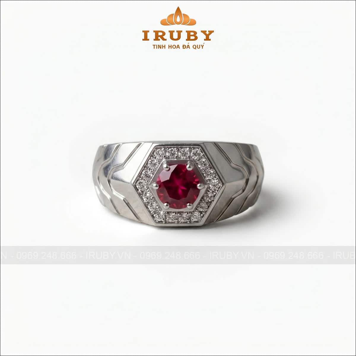 Nhẫn nam đá Garnet đỏ vàng trắng – Garnet ring men’s – IRNA47